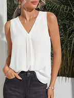 Elegant V-Neck Blouse Sleeveless Shirt, Smooth Rayon Texture, All-Season Casual & Formal Top
