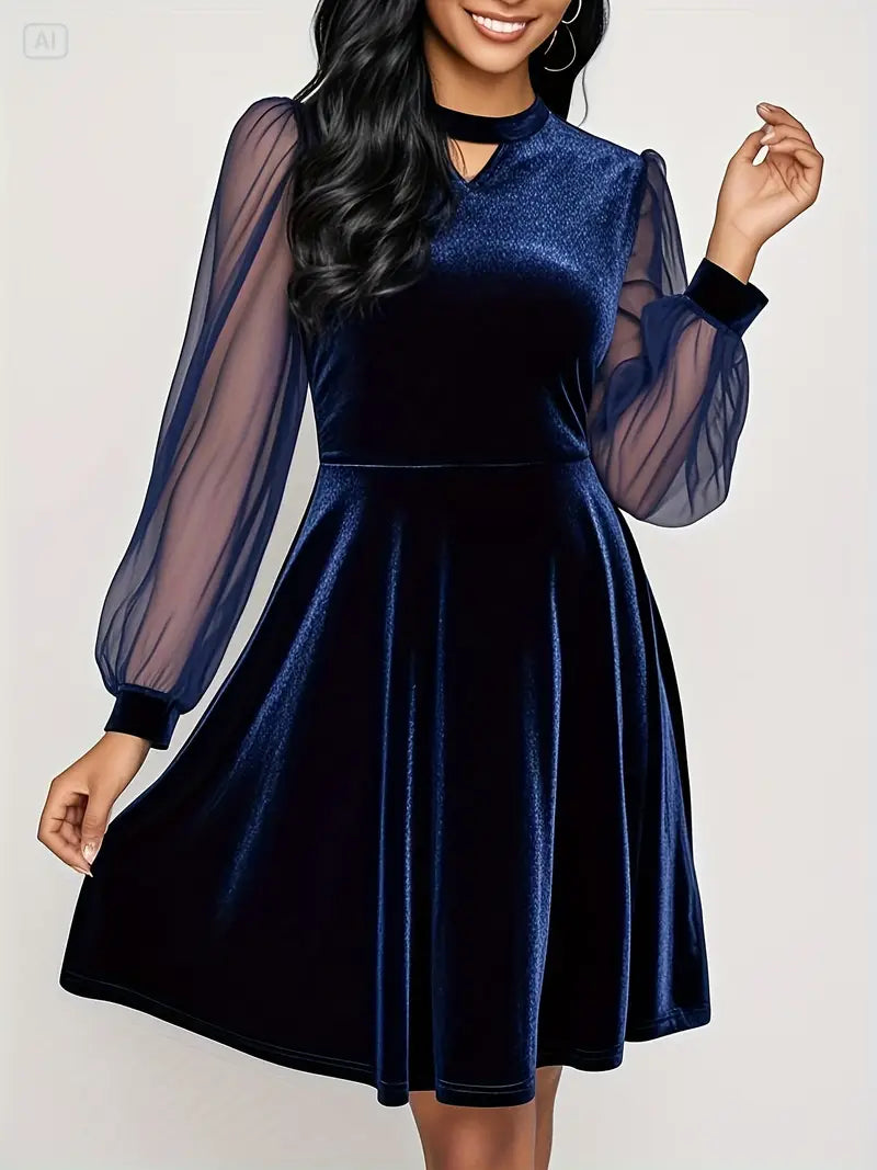 Elegant Korean Chic A-Line Dress – Long Sleeve Formal & Casual Wear For Women | Flattering Fit & Flare Silhouette Outfit