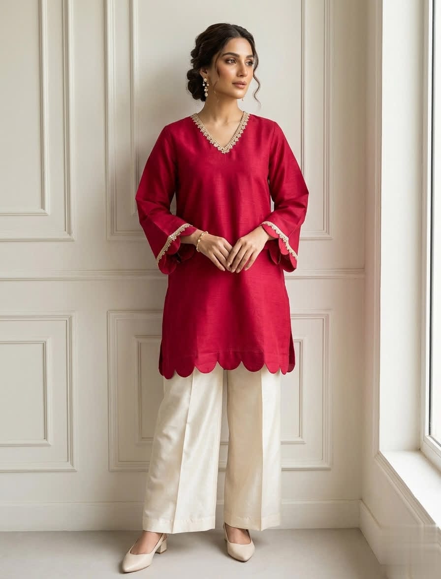 Casual Cotton Two Piece Outfit With Short Shirt & Trouser