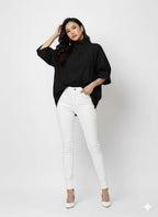 NISWA STYLE Casual Turtleneck Tunic Top – Half Sleeve  Non-Stretch Woven Fabric, High Neck Loose Fit Shirt For Women