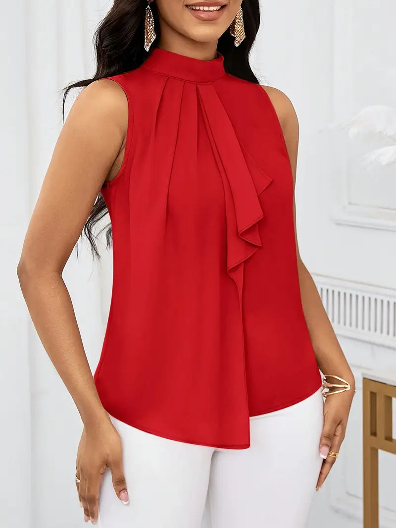 Trendy Solid Color Sleeveless Top For Women, High Neck, Lace-Up, Regular Fit