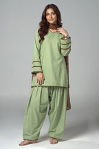 Mint Green Cotton Shalwar Kameez With Playful Lace Detailing