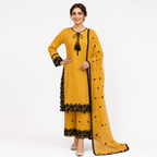 Timeless Monochrome White Straight Kurta With Black Floral Cutwork