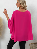 Elegant Layered Cape Sleeve Blouse, Solid Color Round Neck Top With Ruffled Detailing, Lightweight, Casual & Formal Wear
