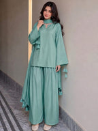 Deep Red Pure Lawn Farshi Shalwar Three -Piece Suit