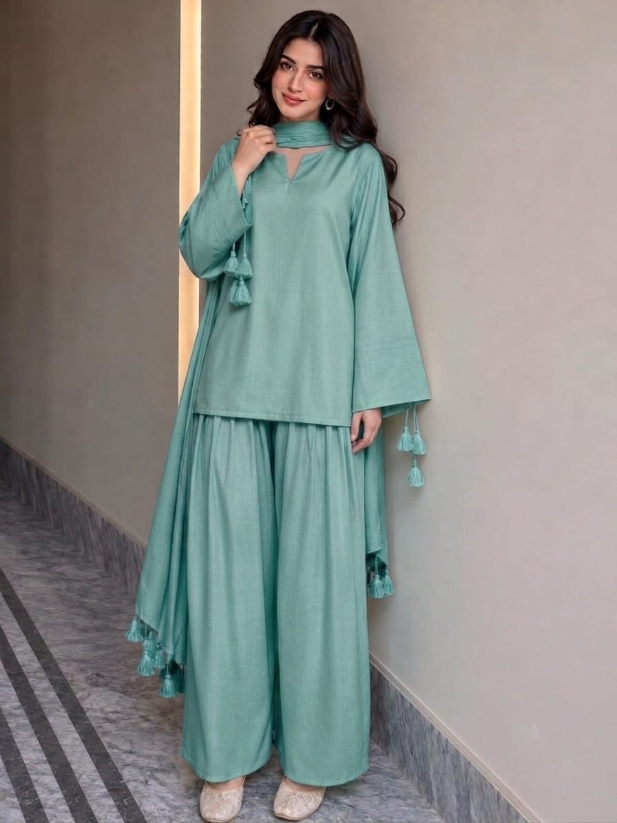 Deep Red Pure Lawn Farshi Shalwar Three -Piece Suit