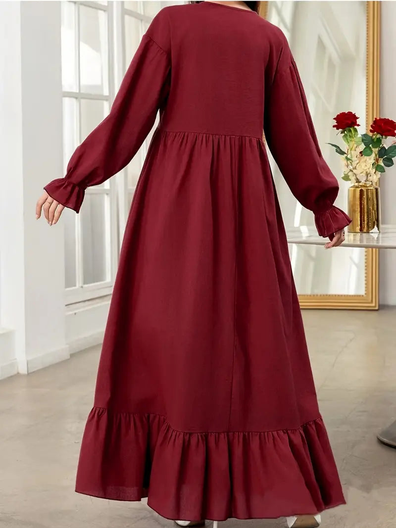Elegant Maxi Dress for Women – Long Sleeve Flowy Formal & Casual Gown | Modest Abaya Dress, Sophisticated All-Season Fashion