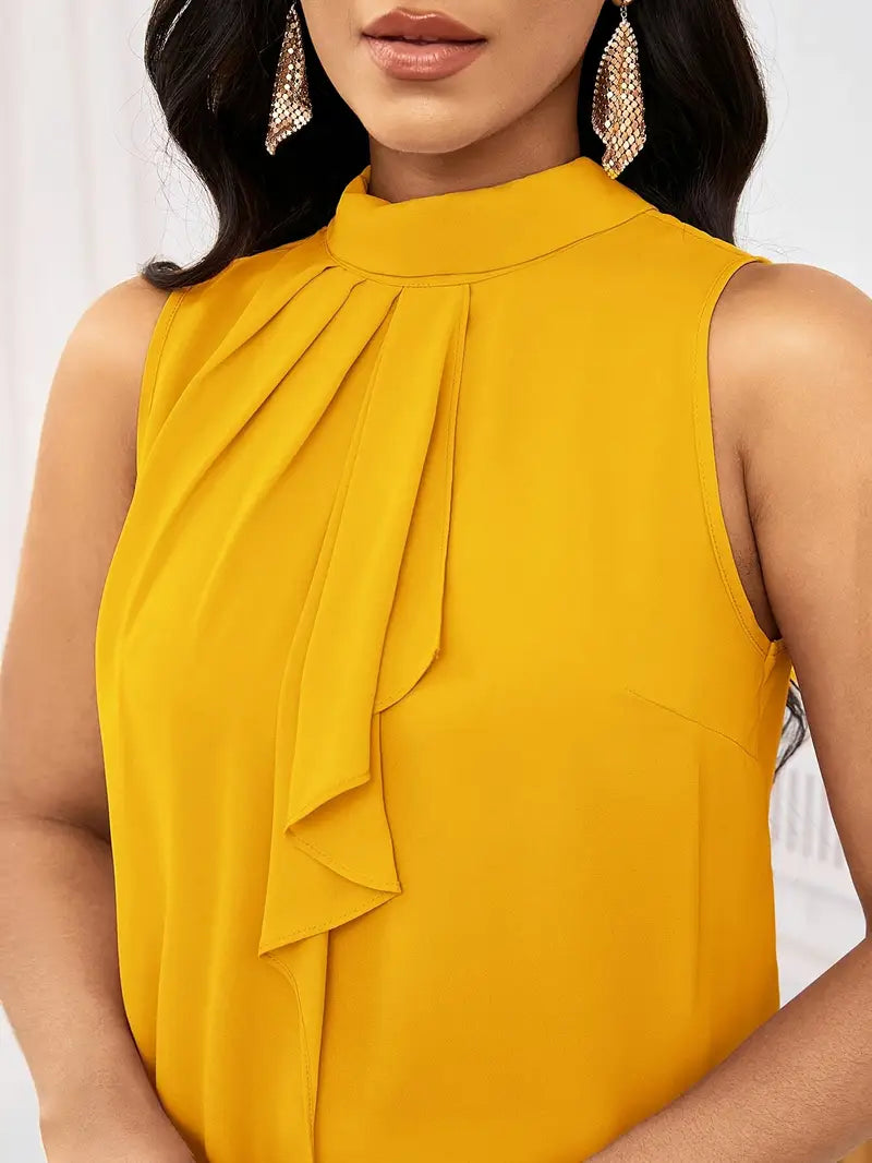 Trendy Solid Color Sleeveless Top For Women, High Neck, Lace-Up, Regular Fit