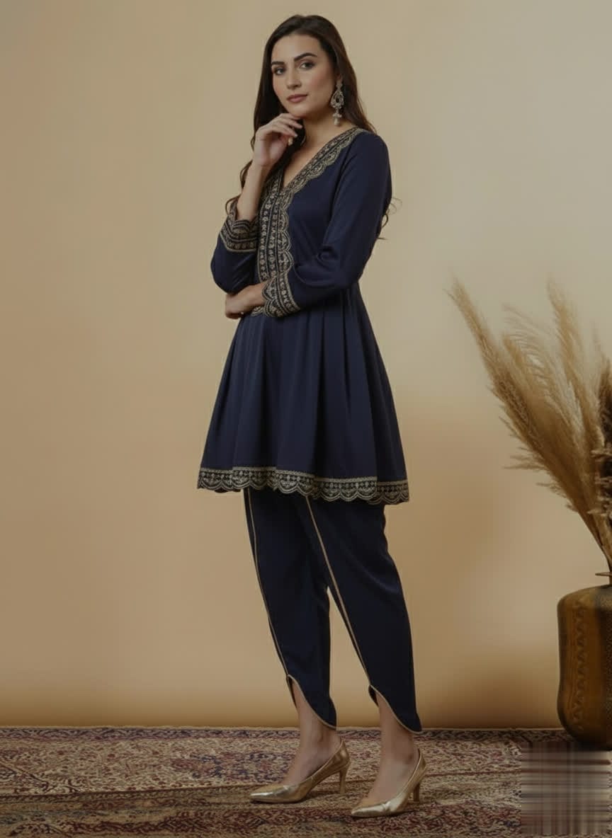 Stylish Lace Work Kurta With Dhoti Pants – Women’s Premium Ethnic Co-Ord Set.