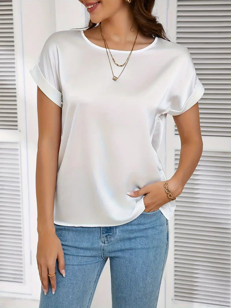 Niswa Style Elegantly Women’s Short-Sleeved T-Shirt, Casual Round Neck, Fashionable And Semi-Formal