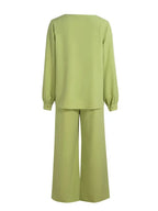Women's Casual Two-Piece Wide-Leg Pants Set – Long-Sleeve Round-Neck Top & Loose-Fit Pants,  Fashionable Lounge Set