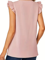 Stylish Sleeveless Blouse, Women’s V-Neck Ruffle Detail Top, Breathable Summer Casual Attire
