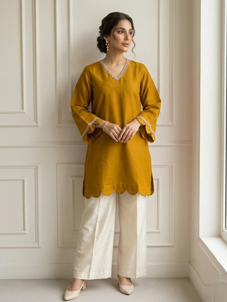 Casual Cotton Two Piece Outfit With Short Shirt & Trouser