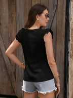 Elegant V-Neck Blouse With Puff Sleeves, Chic Button Down Shirt, Stylish Top Casual And Office Wear