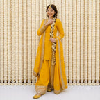 Elegant Yellow Lace Kurta Suit With Gold Embroidered Trousers