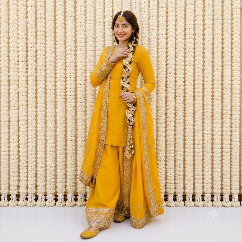 Elegant Yellow Lace Kurta Suit With Gold Embroidered Trousers