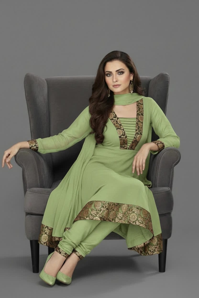 Premium Anarkali Dress Set – Women’s Churidar Suit With Chiffon Dupatta In Multiple Shades Party Wear & Festive Outfit.