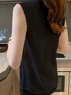 Elegant White V-Neck Chiffon Blouse For Women – Sleeveless, Lightweight Summer Top, Casual And Office Wear Shirt
