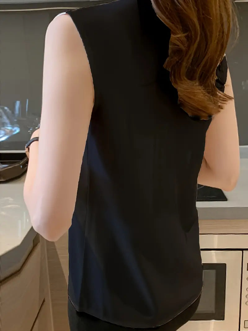 Elegant White V-Neck Chiffon Blouse For Women – Sleeveless, Lightweight Summer Top, Casual And Office Wear Shirt
