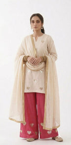 Elegant Ivory & Pink Cambric Lawn Suit
