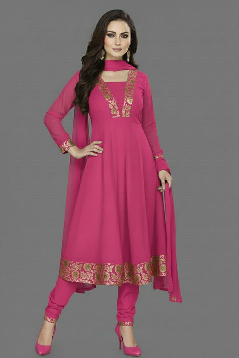 Premium Anarkali Dress Set – Women’s Churidar Suit With Chiffon Dupatta In Multiple Shades Party Wear & Festive Outfit.