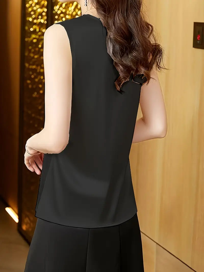 Stylish Sleeveless Blazer Jacket – Slim-Fit Color-Block Lapel Collar, Semi-Sheer Loose Fit For Office And Casual wear