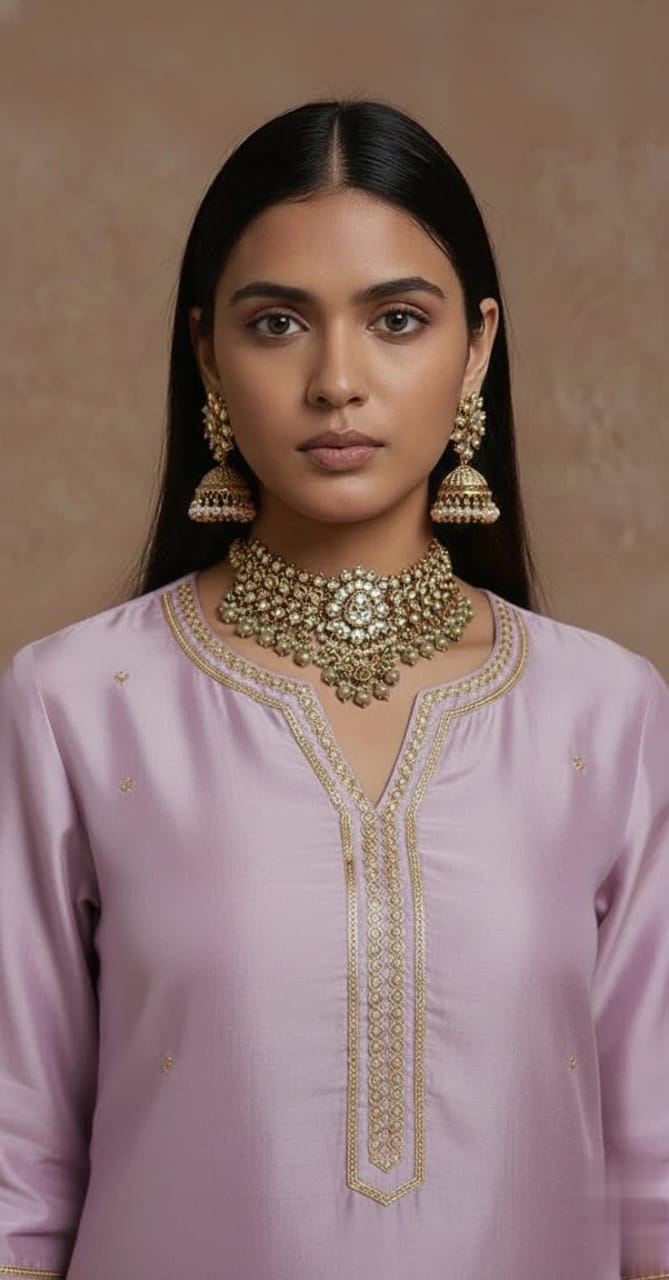 Elegant Red Chanderi Kurta – Traditional Straight-Cut Suit With Gold Gota Work, Lace Border, Flared Sleeves & Lined Finish