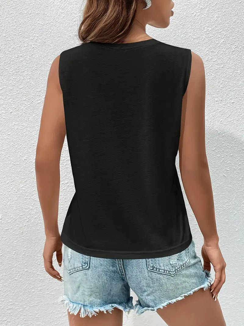 Elegant Summer Vest, Sleeveless Blouse, Lightweight Smooth Fabric, Casual Chic Simplistic Style