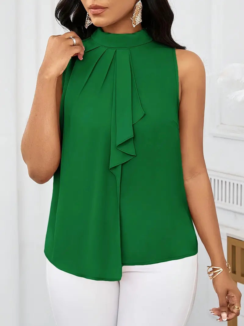 Trendy Solid Color Sleeveless Top For Women, High Neck, Lace-Up, Regular Fit