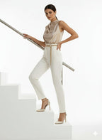 Women’s Elegant Sleeveless Blouse – Beige & Neutral Shades | Non-See-Through Top -  Formal Blouse For Stylish Women