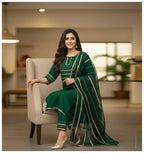 Asymmetrical Gota Patti Kurta Set – Light Gold Embroidered Bodice, Flounce Sleeves, Gold Trim Salwar Kameez With Sheer Gota Dupatta.