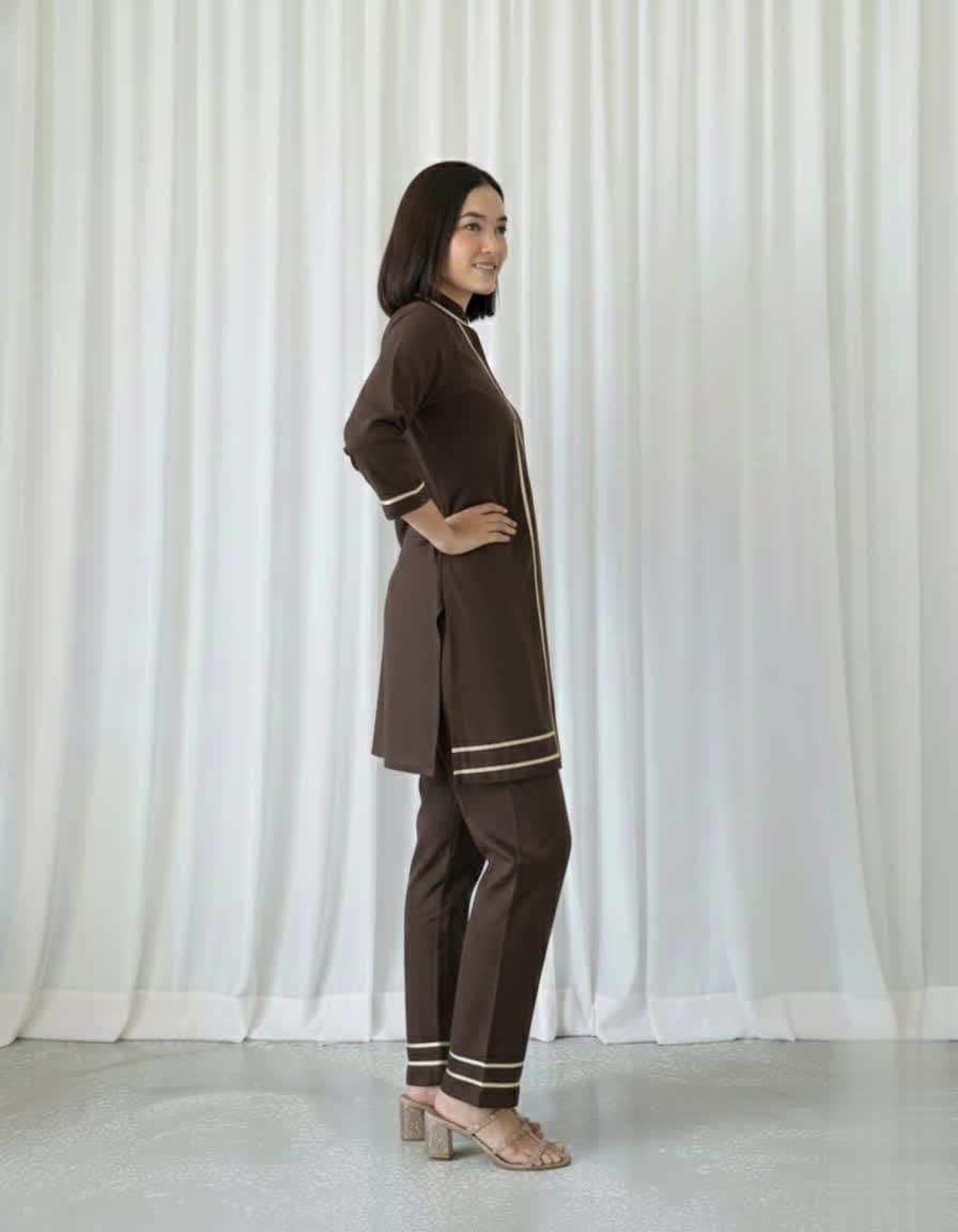 Cotton Slub Kurti Palazzo Set – Soft Co-Ord With Elegant Lace Detailing - Comfortable Daily Wear Kurta & Palazzo For Women