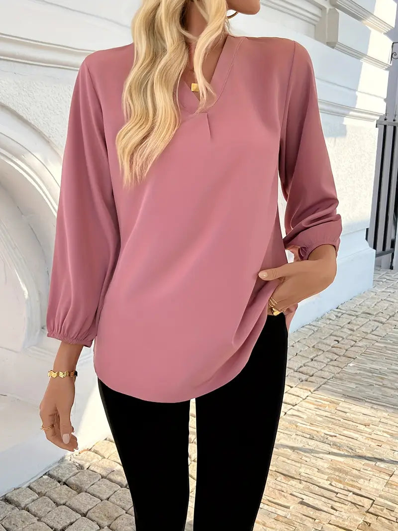 Elegant Long Sleeve V-Neck With Cross Front Design, Chic Solid Color Top For Seasonal Outfits