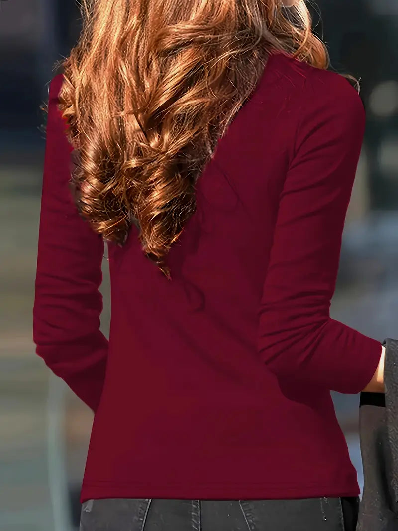 NISWA STYLE Elegant Women’s Blouse, Solid Color Long Sleeve V-Neck Shirt, Flowy Button-Up Formal Outfits