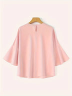 Elegant Ruffle Sleeve Lace Blouse, Crew Neck Top With Pearl Accents, Non-Stretch Stylish All-Season Fashion Shirt