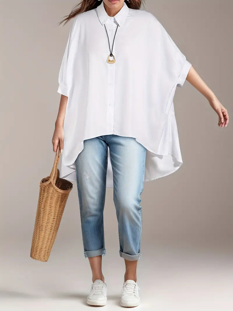 Women’s Chic Cover-Up Shirt –  Short Sleeve, Collared Casual Top For Summer Spring & Fall Outings
