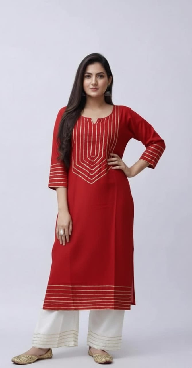 Pure Rayon Kurti Palazzo Suit For Women – NISWA STYLE Traditional Gotta Patti Embellished Ethnic Set.