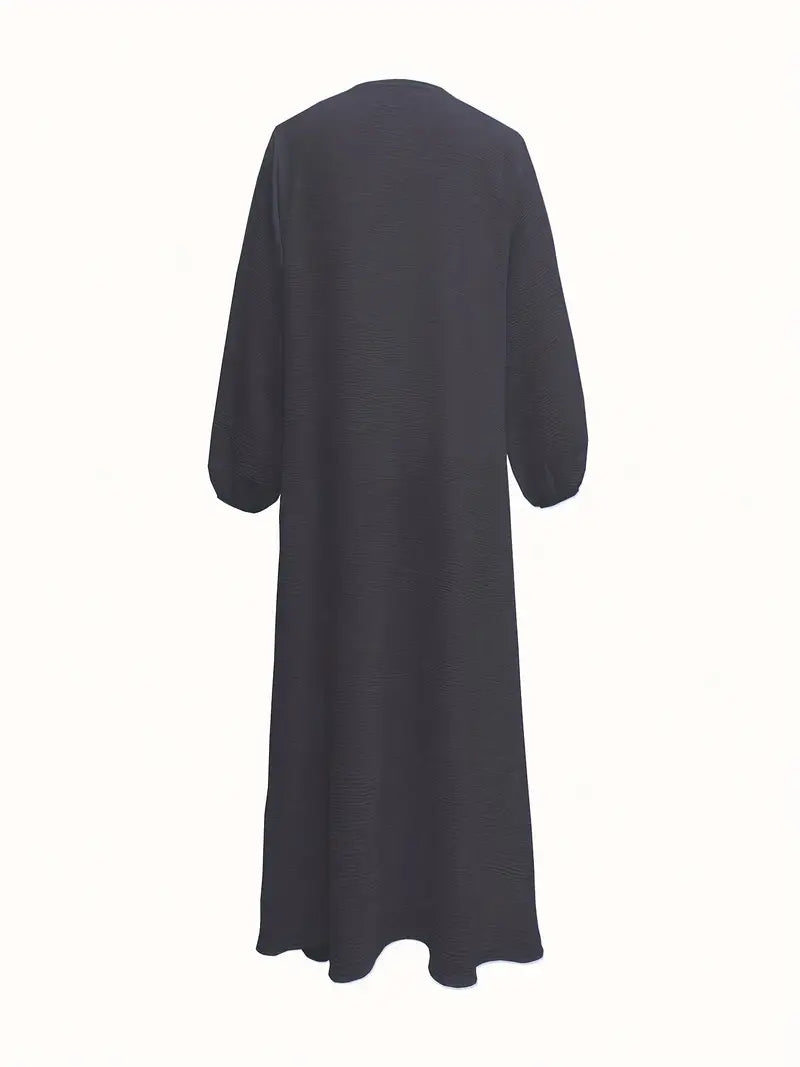 Elegant Long Sleeve Kaftan Dress, Modest Fashion Loose Fit With Button-Front Design, Smooth Fabric, Perfect For Casual & Formal Wear
