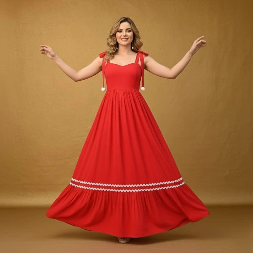 Hot Red Cotton Dress – Elegant, Breathable & Stylish Fashion Dress - Casual Cotton Outfit - Red Midi Dress For Women