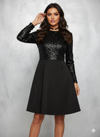 Elegant Party Dress, Formal Evening Gown With Shimmering Sequin Sleeves | Sophisticated  Flattering Fit, Luxurious Finish