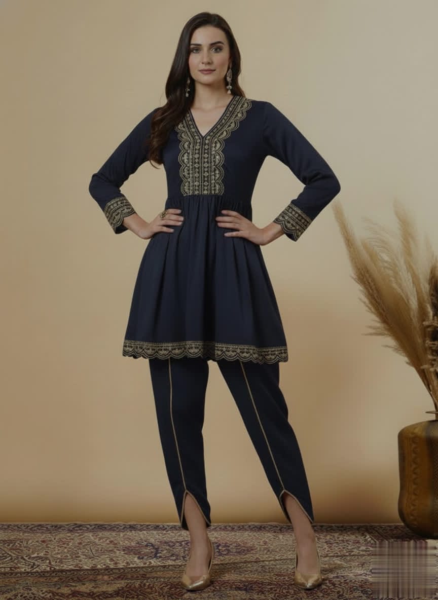 Stylish Lace Work Kurta With Dhoti Pants – Women’s Premium Ethnic Co-Ord Set.