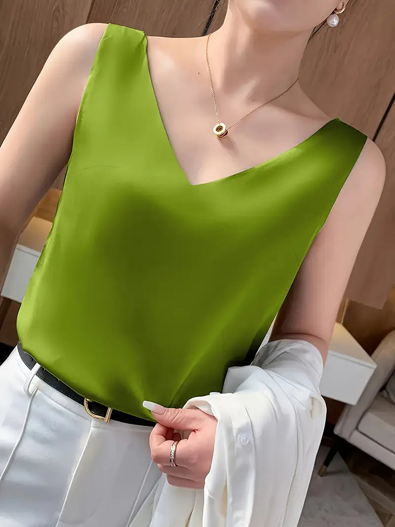 Versatile Sleeveless Vest – Fresh Minimalist Design, High-Elasticity Elegant Shirt For Casual And Office Outfits