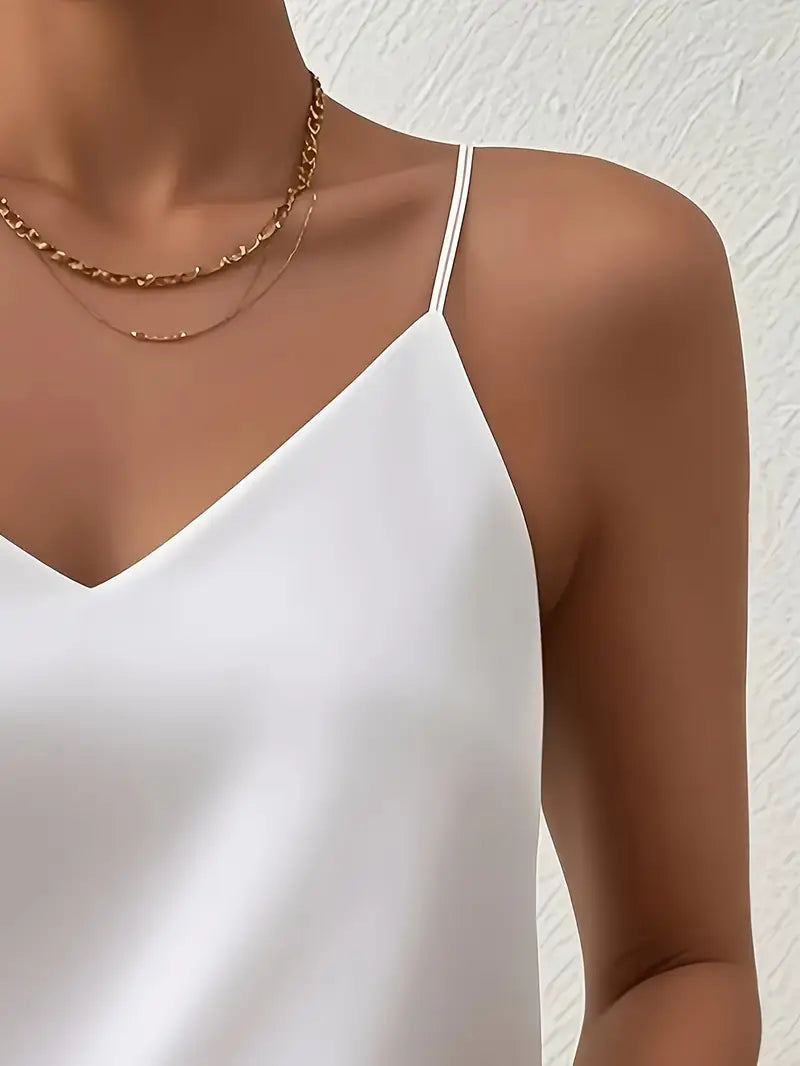 Elegant Satin-Like Camisole Top – Sleeveless Slim Fit Blouse, Versatile Shirt For Formal & Party Wear