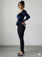 Elegant Velvet V-Neck Long Sleeve Top – Soft Button-Up Shirt With Ruffled Hem