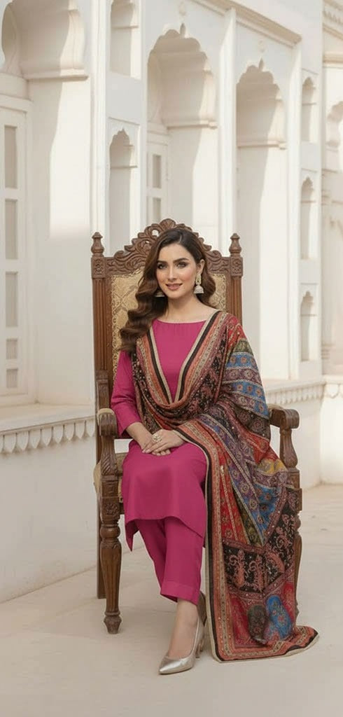 Colourful Ethnic Suit Set With Spectacular Embellished Mirrored Dupatta