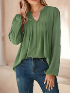 Elegant Pleated Office Blouse – Ice Silky Fabric Shirt For Women, Breathable & Stylish Wear