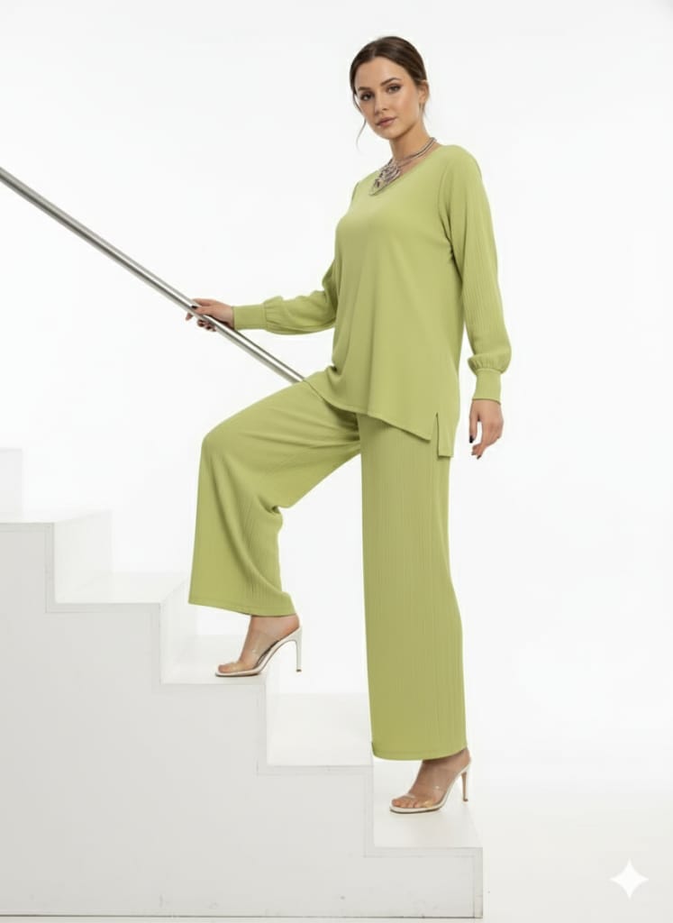 Women's Casual Two-Piece Wide-Leg Pants Set – Long-Sleeve Round-Neck Top & Loose-Fit Pants,  Fashionable Lounge Set