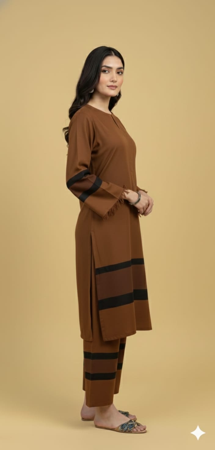 Elegant Cambric Cotton Long Kurti & Trouser Set For Women – Minimalist Light Shade Outfit With Contrast Patch Work.