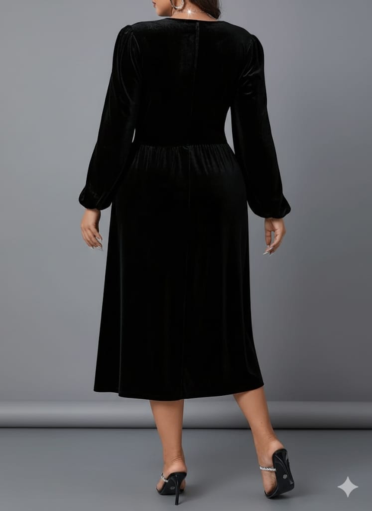 Elegant Black Dress For Women – Curve-Hugging Maxi Gown With Pearl Bead Accents, Round Neckline, Flowy Skirt And Stretch Fabric