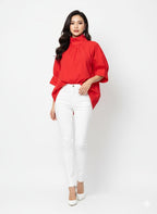 NISWA STYLE Casual Turtleneck Tunic Top – Half Sleeve  Non-Stretch Woven Fabric, High Neck Loose Fit Shirt For Women